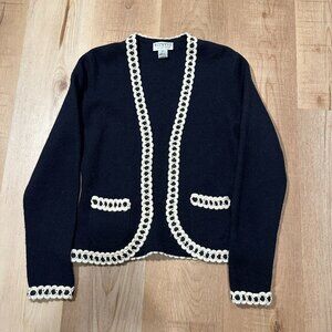 Talbots women's blue, white top cardigan wool cropped jacket